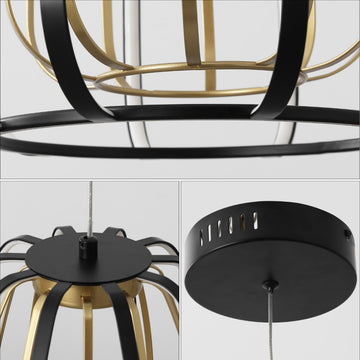 Gigi 11.5" Modern Glam Metal Adjustable Dimmable Stripe Cage Integrated LED Pendant - JONATHAN Y